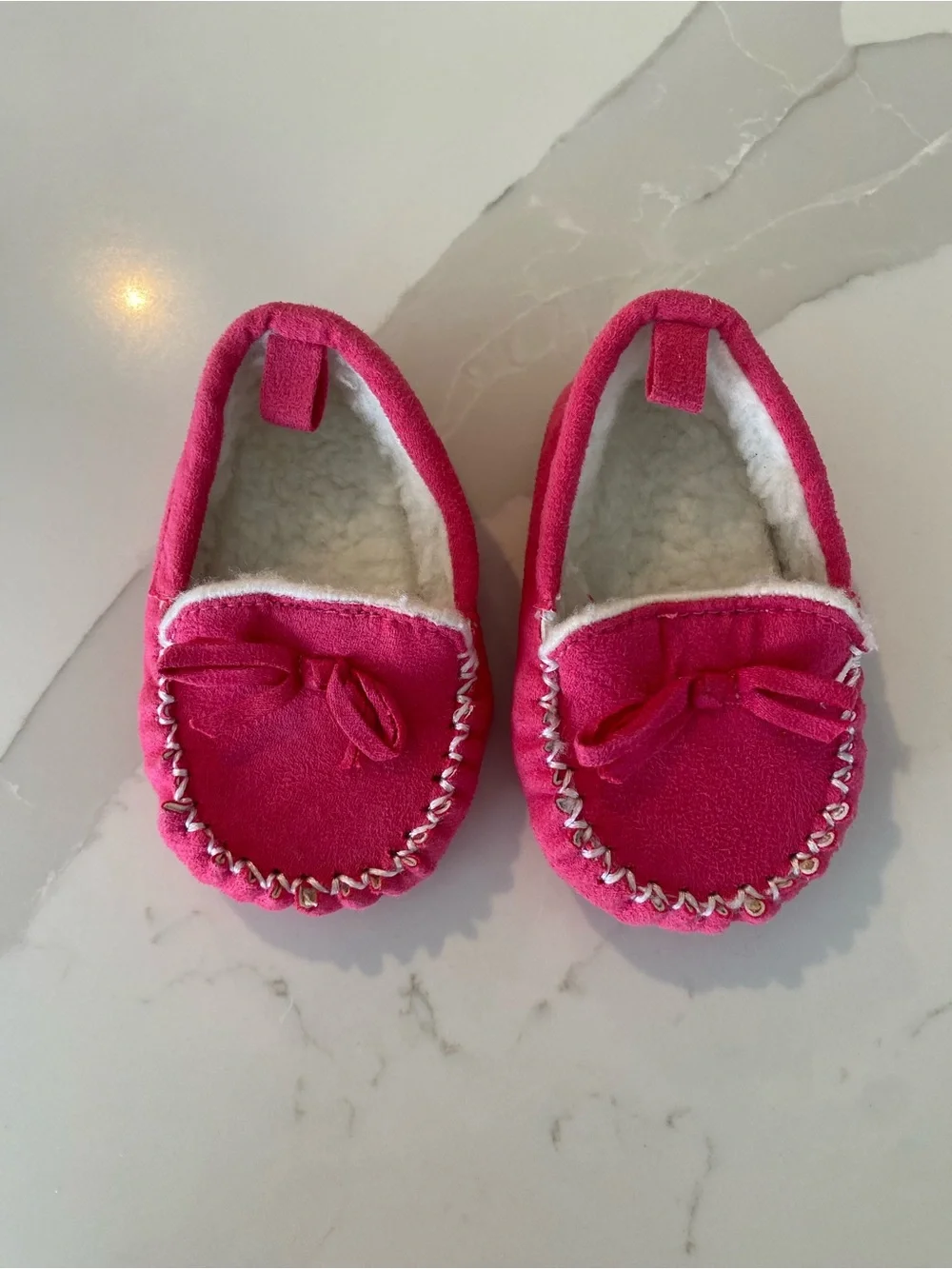 Rising Star Girls Pink Moccasin Slippers Faux Fur Lined Slip On Bow 6-9M